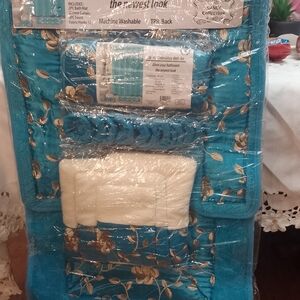 NY Collection Blue and Cream Bath Accessory Set